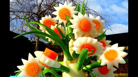 How to Make Carrot Radish Flowers - Vegetable Carving Garnish - Sushi Garnish - Food Decoration ...