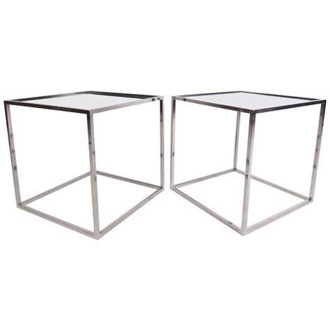 Pair of Contemporary Modern Chrome Cube End Tables For Sale at 1stdibs