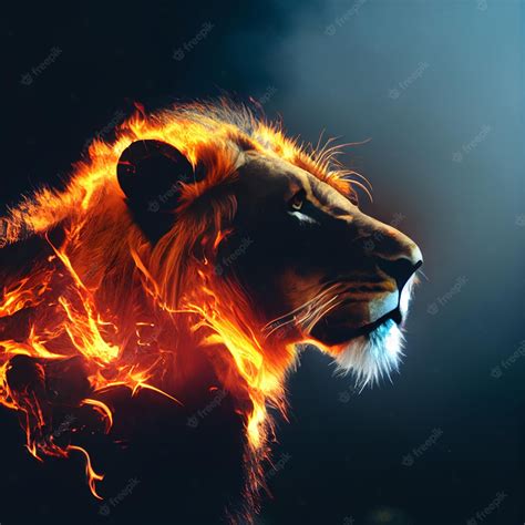 Premium Photo | Lion with mane made of fire creative illustration