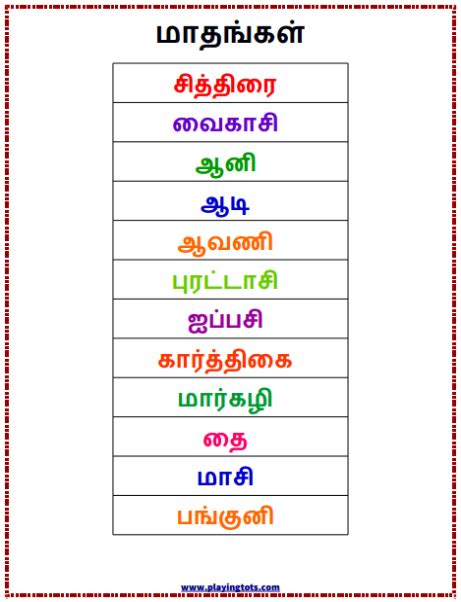 மாதங்கள் (Months of the year) Keywords:Free,printable,learn,playtime,kids,toddler,… | English ...