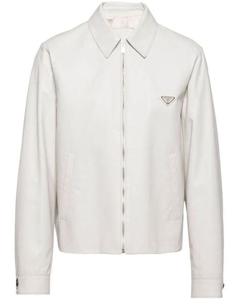 Prada Logo-plaque Nappa-leather Jacket in White for Men | Lyst