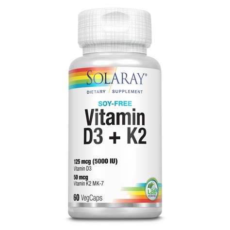 Solaray Vitamin D3 + K2 | D & K Vitamins for Calcium Absorption and Support for Healthy ...