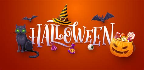 Halloween banner of horror pumpkin, sweets, bats 26365631 Vector Art at Vecteezy