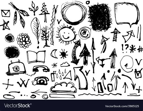 Sketch by hand set of drawings in ink symbols Vector Image