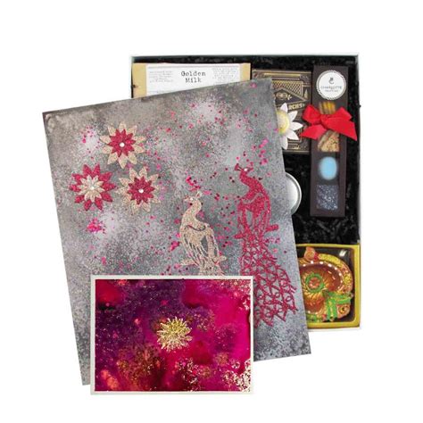 Artistic Handcrafted Diwali Gift Box w/ Curated Collection – Gray #44264 | DesiClik.com, USA