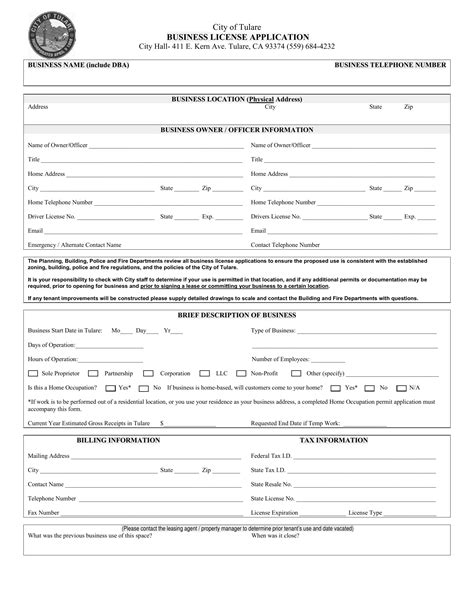 Tulare Business License Application PDF Form - FormsPal