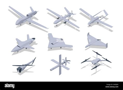 Isometric loitering munition. Kamikaze Drones Attack. Unmanned military technology. Military ...