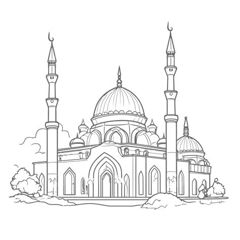 Mosque Coloring Pages On White Background Outline Sketch Drawing Vector – NBKomputer