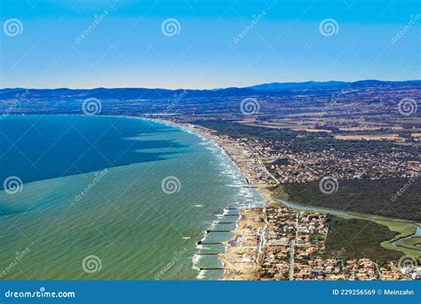 Aerial View To Coast of Italy Near Rome with Touristic Beaches in ...