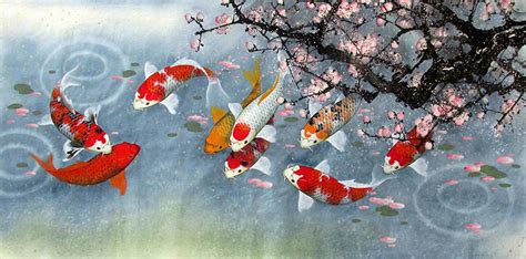 Chinese Koi Fish Painting 2387063, 69cm x 138cm(27〃 x 54〃)