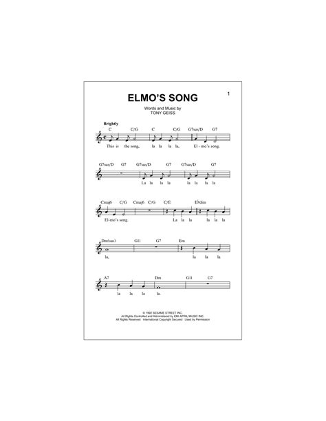 Elmo's Song Sheet Music | Tony Geiss | Lead Sheet / Fake Book