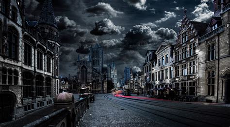 Ghent Nights: HD Wallpaper of Dark Architectural Beauty