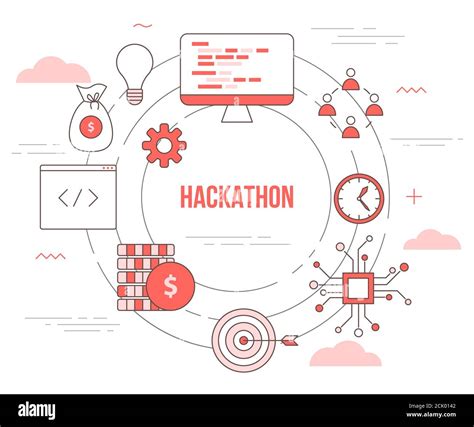 hackathon technology concept with icon set template banner with modern orange color style Stock ...