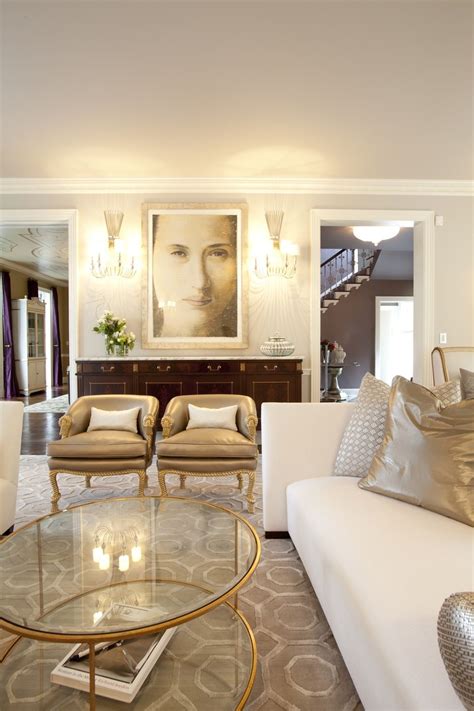 River Oaks Residence; photo by Julie Sofer by Laura U, Inc. | Gold living room, Transitional ...