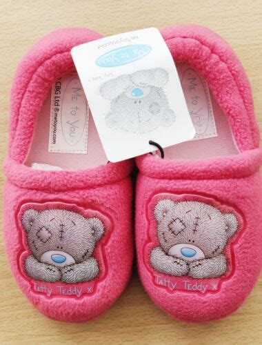 Children's Tatty Teddy SLIPPERS SLIP ON SHOE PINK Fleece NEW | eBay