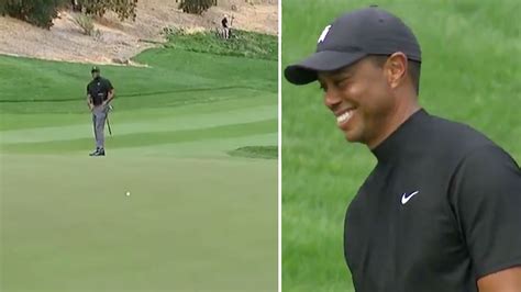 Tiger Woods can only laugh after holing putt from nearly 100 feet