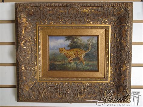 V35117E: Antique Gold Framed Oil Painting on Board-Running