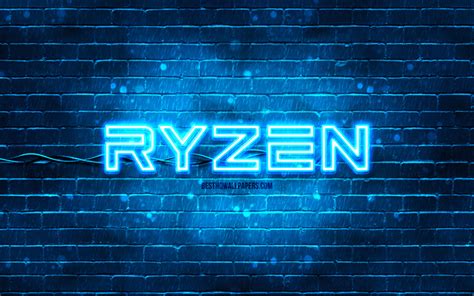 Download wallpapers AMD Ryzen blue logo, 4k, blue brickwall, AMD Ryzen logo, brands, AMD Ryzen ...