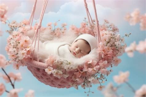 Premium AI Image | Portrait of newborn baby with flowers