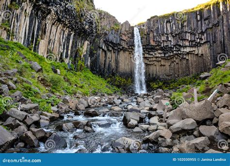 Svartifoss Waterfall from Above, with Basalt Columns, Iceland in Stock Image - Image of blue ...