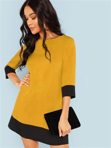 Contrast Trim Tunic Dress | SHEIN USA | Business dresses, Ginger dress, Online dress shopping