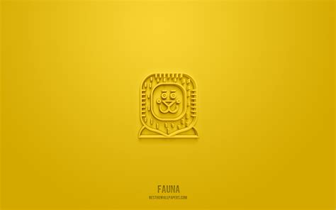 Download wallpapers Fauna 3d icon, yellow background, 3d symbols, Fauna, animals icons, 3d icons ...