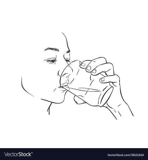 Drawing young woman drinking clear water Vector Image