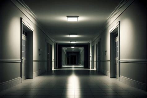 Premium Photo | Night empty hospital corridor with white walls and exit ...