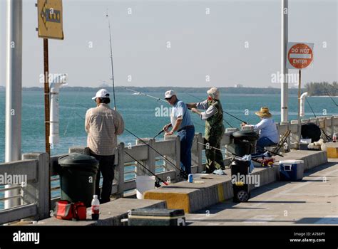 Fishing at Skyway Fishing Pier State Park at Sunshine Skyway Bridge in Florida Tampa ...