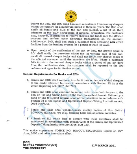 Sanctions For The Issuance Of DUD Cheques - GCB Bank PLC