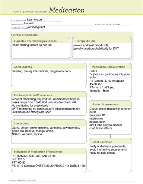 Ati Medication Template Heparin