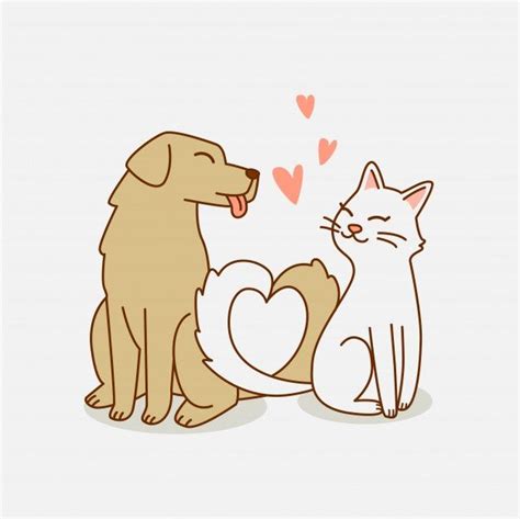 Perro y gato se aman ilustración | Vector Premium | Imagens de gato e ...