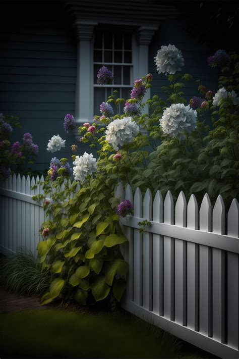 A white picket fence with flowers