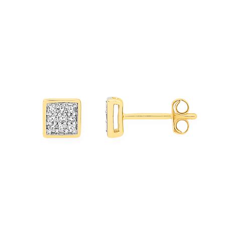 9ct Gold Diamond Square Stud Earrings | Earrings | Goldmark AU