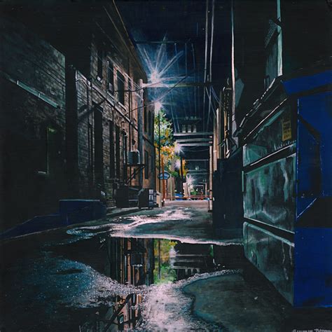 Fine Art Print of Acrylic Realistic Painting alley Dark Rainy Back City Street/alleyway With a ...