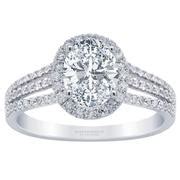 Oval Diamond Halo Engagement Ring Three Row at Diamond and