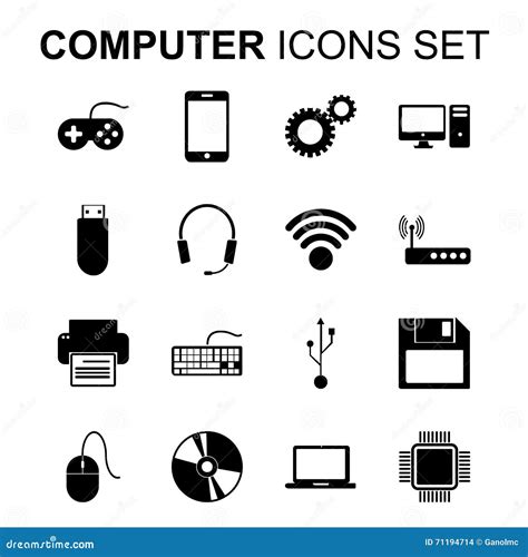 Computer Icons Set. Technology Silhouette Symbols. Vector Stock Vector ...