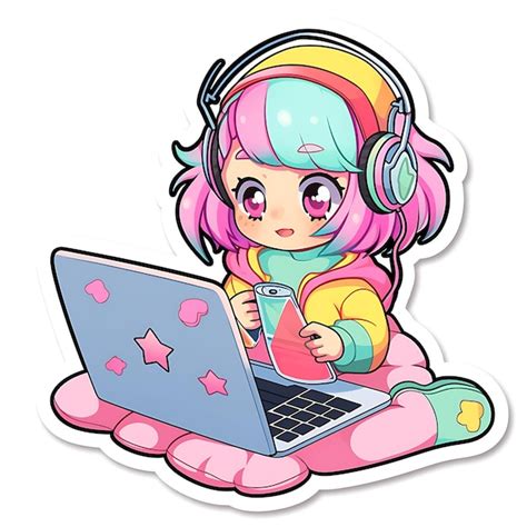 Premium AI Image | A Sticker of a Toddler Using a Laptop Anime S Creative Design Bold Line Cute ...