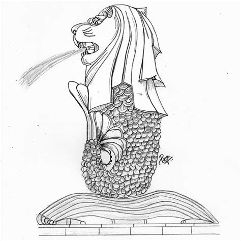 a drawing of a lion with its mouth open and his head on top of a fish