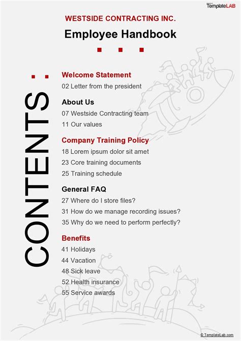 Employee Handbook Table Of Contents Template
