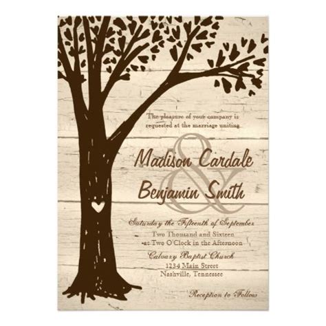 Antique Wood Carved Heart Tree Wedding Invites | Zazzle | Oak tree ...