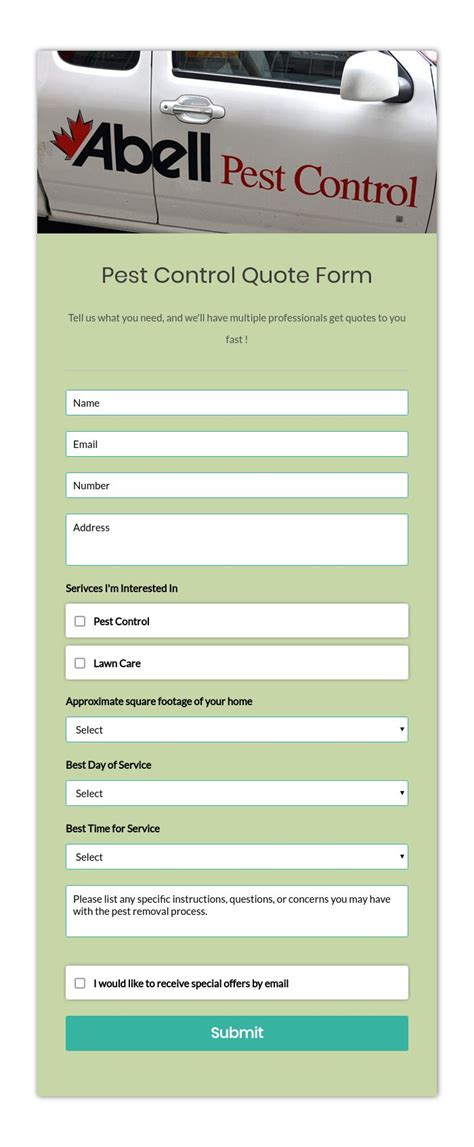 Pest Control Quote Form [Exterminator & Pest Controller] | FormGet