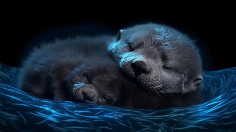 Premium AI Image | Baby otter sleeping on mommy otter water ripples ...