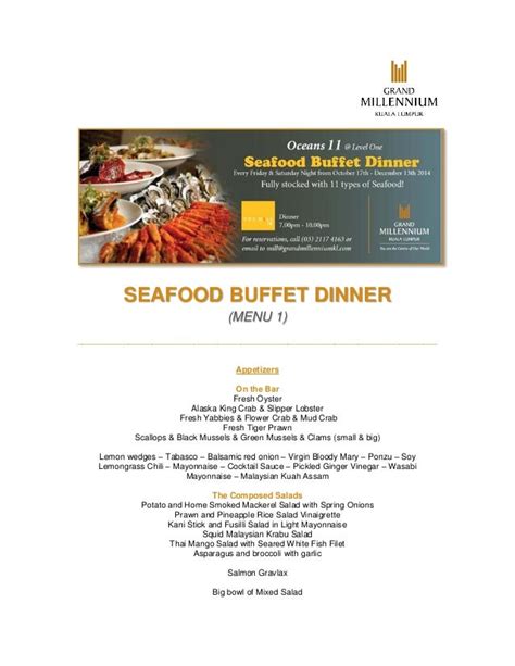 Seafood Buffet Dinner (Menu 1) - The Mill Cafe