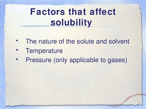 Factors Affecting Solubility