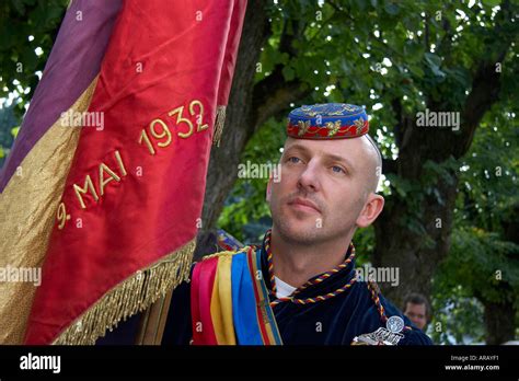 member of fraternity with flag Stock Photo - Alamy