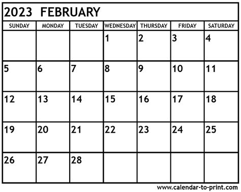 February 2023 Calendar Printable