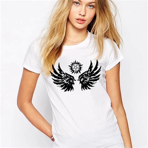 Handmade T Shirts Women Supernatural Wings Woman T Shirt Cotton O Neck ...