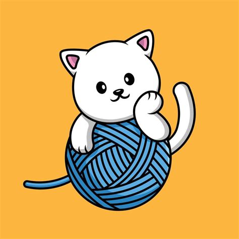 Cute Cat With Yarn Ball Cartoon Vector Icon Illustration. Animal Icon ...