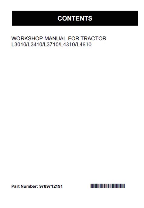 Kubota L3010, L3410, L3710, L4310, L4610 Tractor Workshop Manual